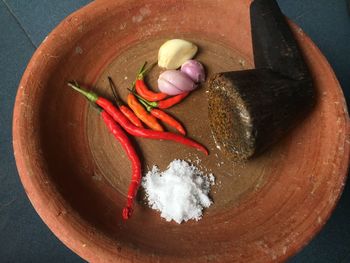 High angle view of food in bowl on table