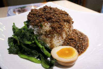 Close-up of breakfast served in plate