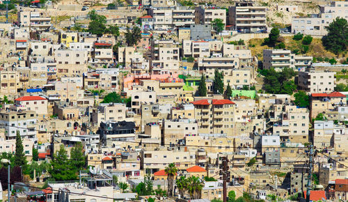 High angle view of buildings in city