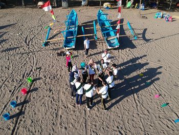 High angle view of people on beach
