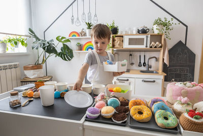 High angle view of food in kitchen