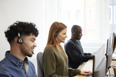 Diverse call center employees at work