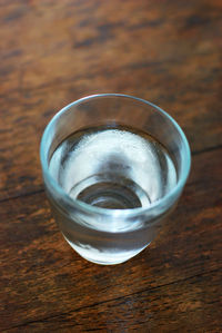 High angle view of water in glass on table