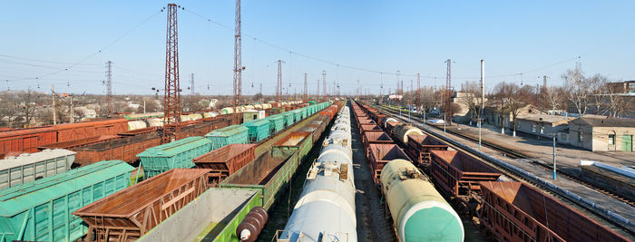 Train on railroad track against sky