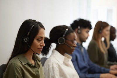 Diverse call center employees at work
