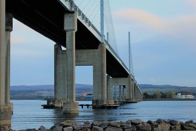 Low angle view of bridge over river against sky