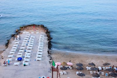 High angle view of people on beach