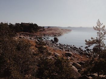 Scenic view of sea against clear sky