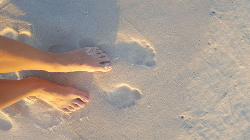 Low section of person standing on sand