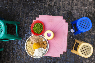 Directly above shot of food in bowl