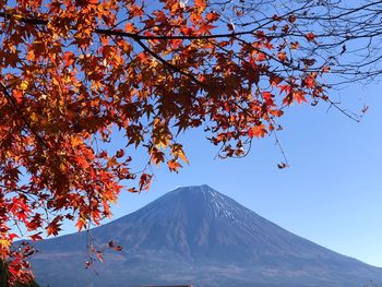 Scenic view of snowcapped mountains against sky during autumn