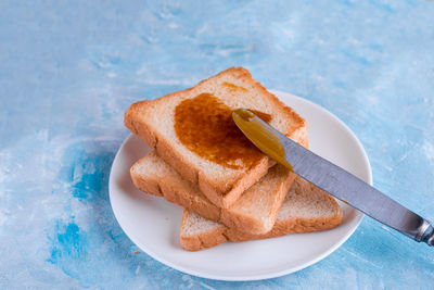 High angle view of breakfast in plate