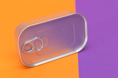 High angle view of usb stick against blue background