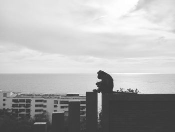 Man standing by sea against sky