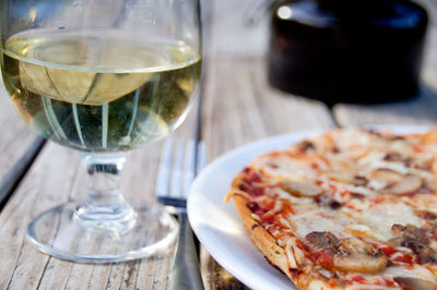 Close-up of food and drink on table