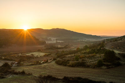 Scenic view of landscape against sky during sunset