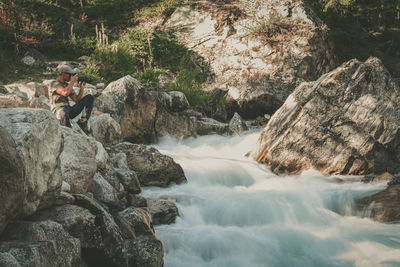 Scenic view of waterfall in forest