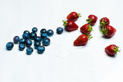 High angle view of strawberries