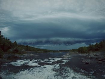 Scenic view of sea against cloudy sky