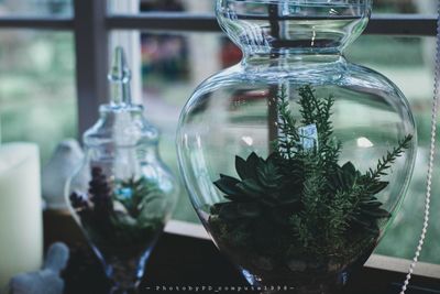 Close-up of glass jar on table