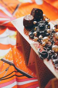 High angle view of orange on table