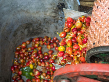 Close-up of cherries in container