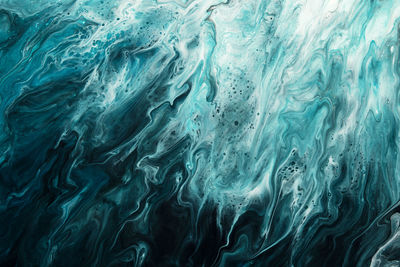 Fluid art. liquid green, white and black abstract paint drips and wave. marble effect background or