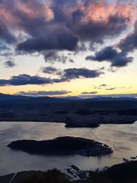 Scenic view of sea against dramatic sky
