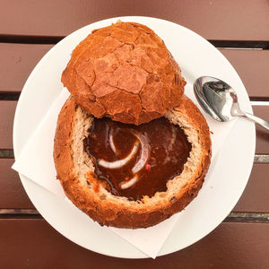 Close-up of dessert in plate on table
