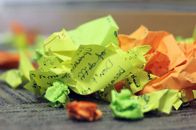 Close-up of crumpled sticky notes