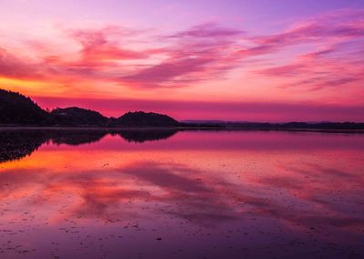 Scenic view of lake at sunset