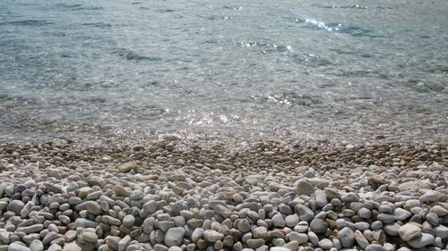 Close-up of pebbles on beach