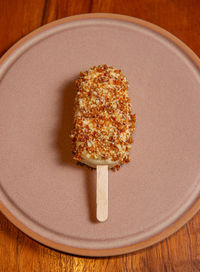 High angle view of ice cream in plate on table