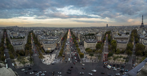 The parisian skyline with the eiffel tower and part of the place d'etoile from the arc de triomphe