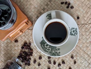 High angle view of coffee on table