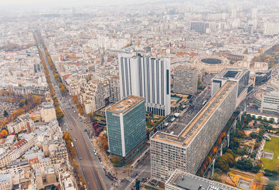 High angle view of city buildings