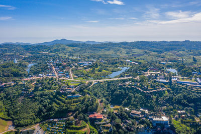 High angle view of cityscape against sky