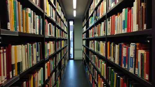 Row of books in library