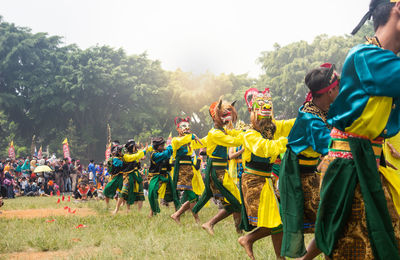 Colossal topeng dance performed by thousands of dancers in the wonosobo ,indonesia