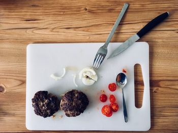 High angle view of breakfast on table