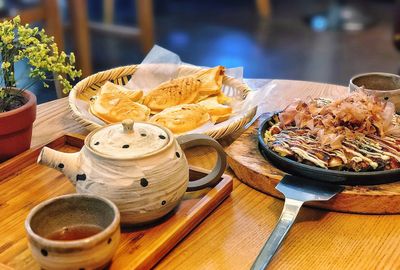 High angle view of food on table in restaurant