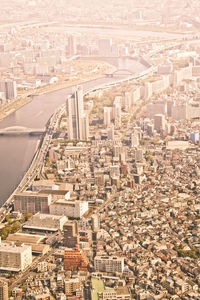 High angle view of buildings in city