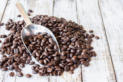 High angle view of coffee beans on table