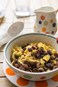 Close-up of breakfast served on table