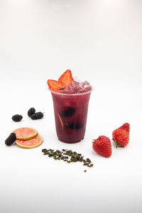 Close-up of dessert on white background