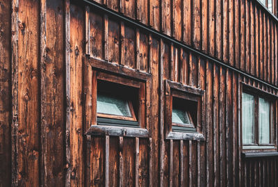 Low angle view of window on old building