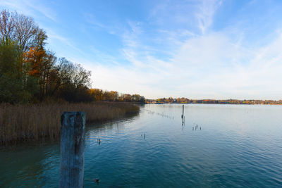 Scenic view of lake against sky at sunset