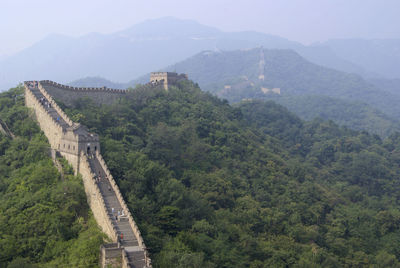 High angle view of great wall of china