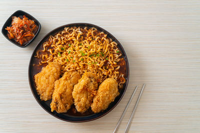 Directly above shot of food in plate on table