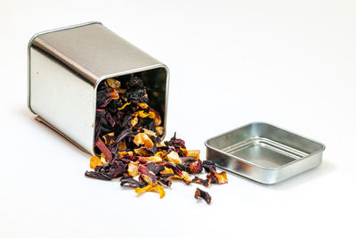 High angle view of food on white background